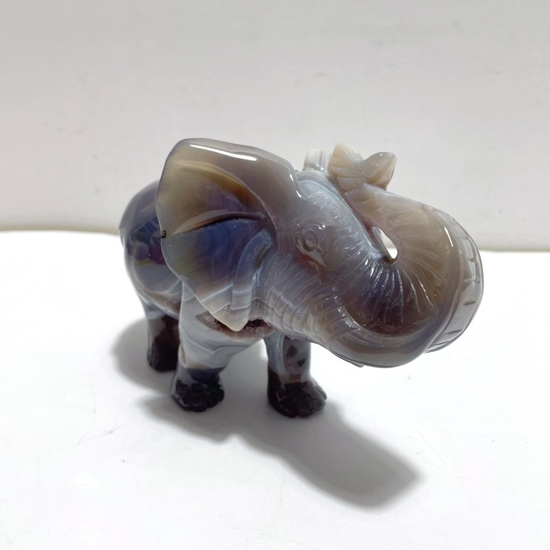 Unique Amethyst Mixed Geode Agate Druzy Elephant Animal Carving A07 - Wholesale Crystals