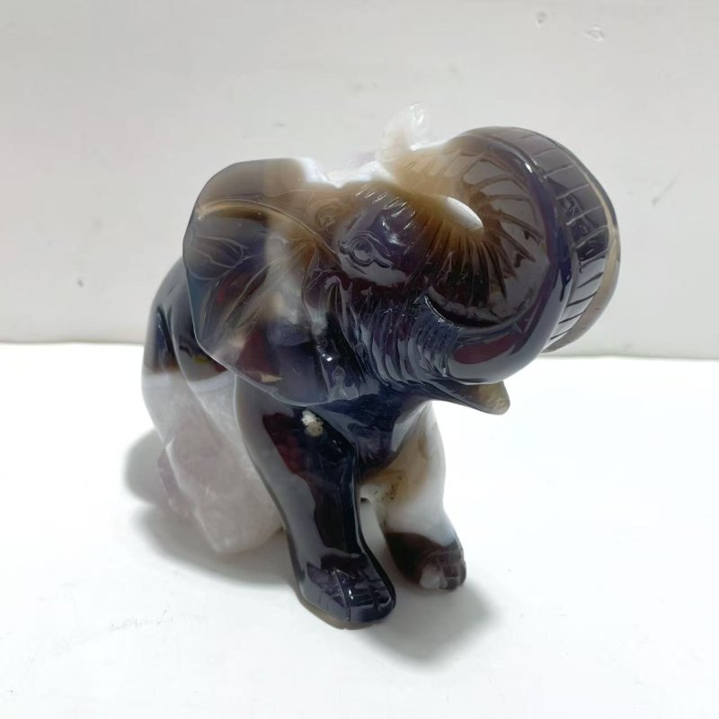 Unique Amethyst Mixed Geode Agate Druzy Elephant Animal Carving A10 - Wholesale Crystals