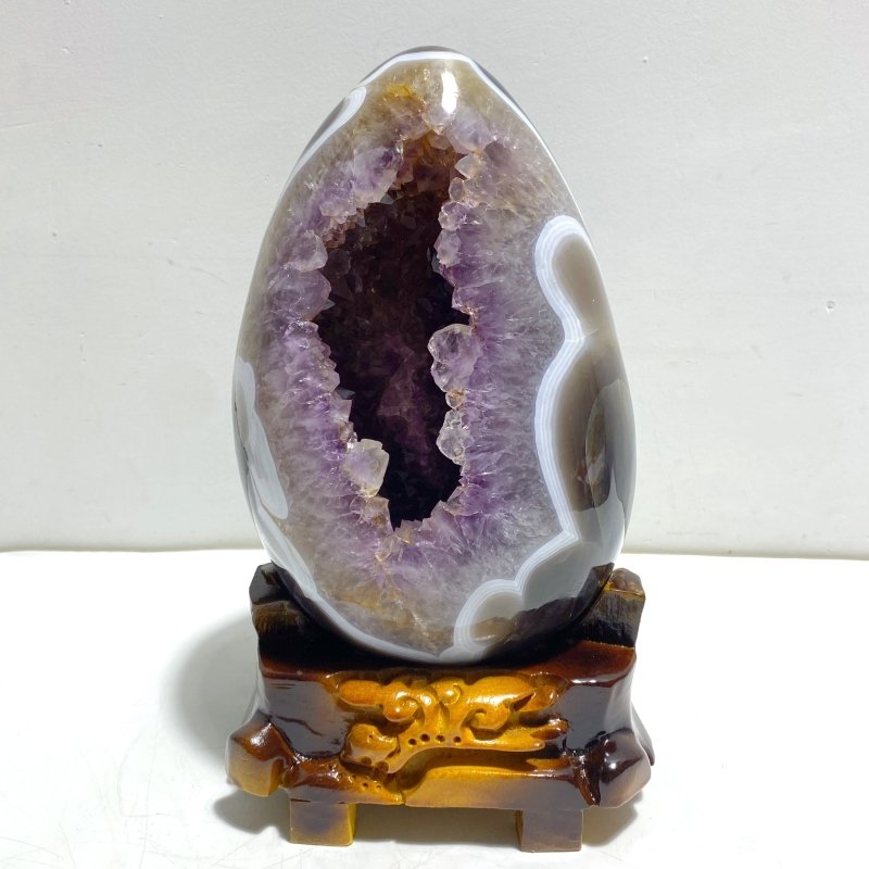 Unique Amethyst Mixed Geode Druzy Agate Dinosaur Egg Home Decor With Stand - Wholesale Crystals