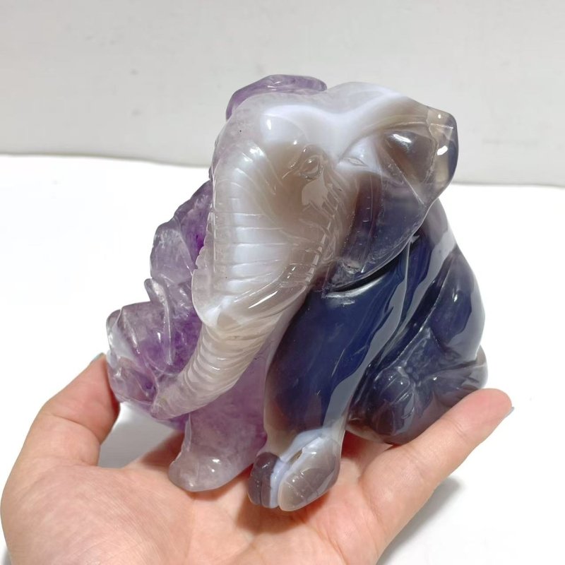 Unique Amethyst Mixed Geode Druzy Agate Elephant Animal Carving A11 - Wholesale Crystals