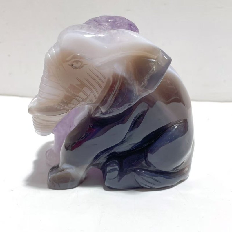 Unique Amethyst Mixed Geode Druzy Agate Elephant Animal Carving A11 - Wholesale Crystals