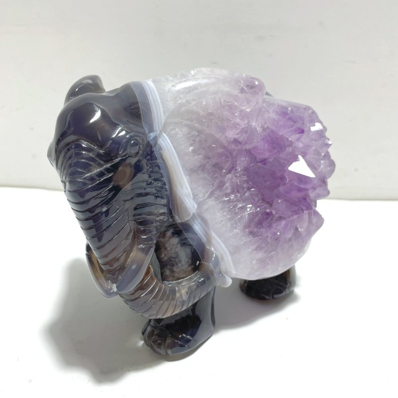 Unique Amethyst Mixed Geode Druzy Agate Elephant Animal Carving A15 - Wholesale Crystals