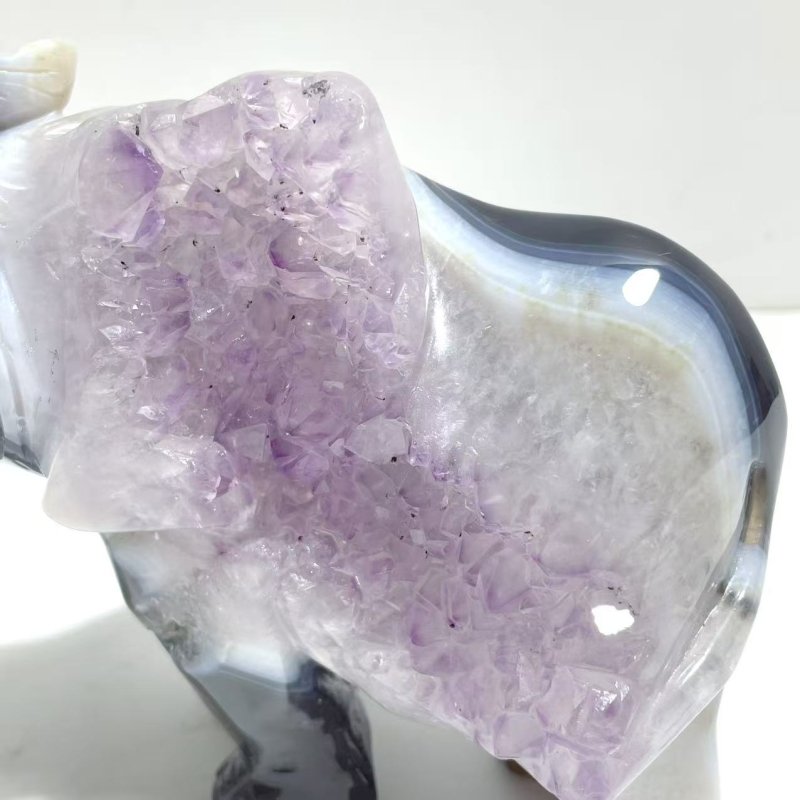 Unique Amethyst Mixed Geode Druzy Agate Elephant Animal Carving A16 - Wholesale Crystals