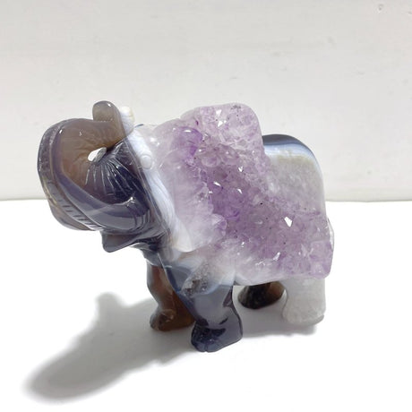 Unique Amethyst Mixed Geode Druzy Agate Elephant Animal Carving A16 - Wholesale Crystals