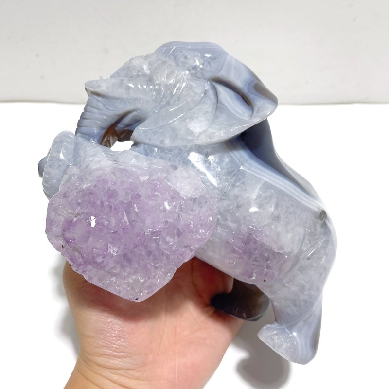 Unique Amethyst Mixed Geode Druzy Agate Elephant Animal Carving A17 - Wholesale Crystals