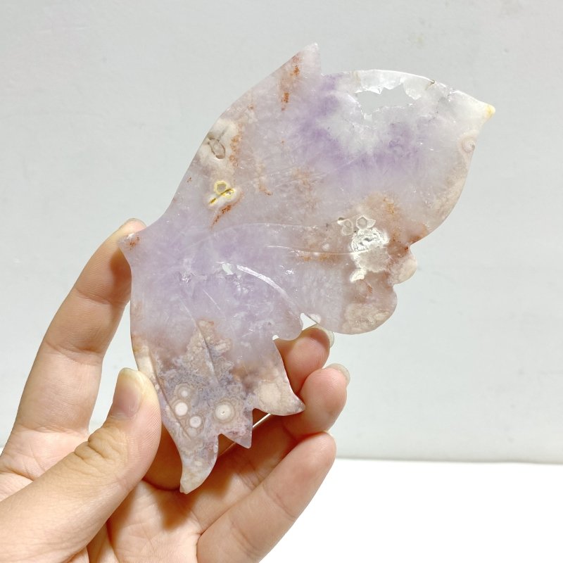 Unique Amethyst Mixed Sakura Flower Agate Butterfly Wing Carving With Stand - Wholesale Crystals