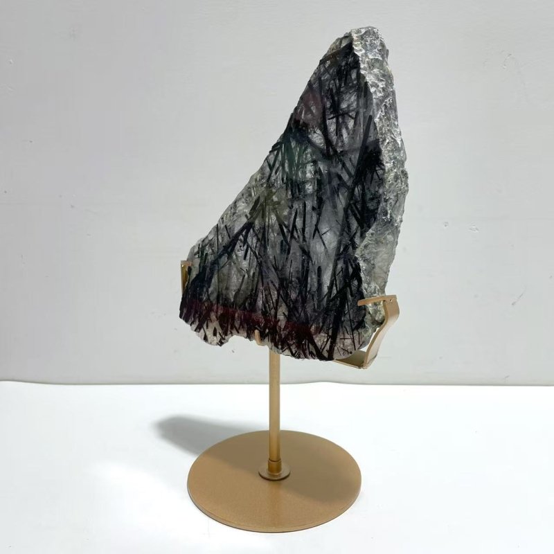 Unique Black Tourmaline Slab With Stand 2 - Wholesale Crystals