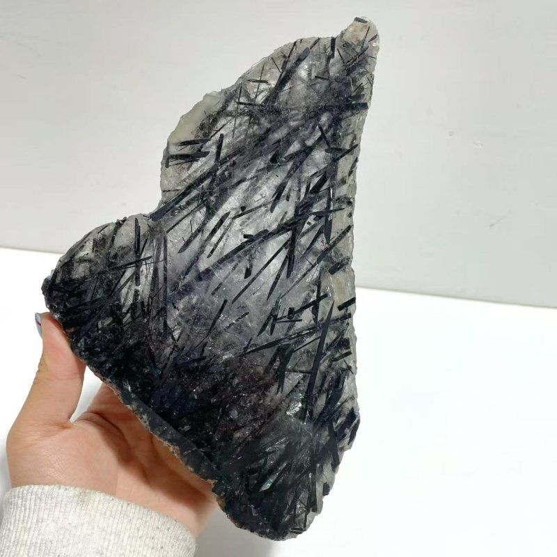 Unique Black Tourmaline Slab With Stand 4 - Wholesale Crystals