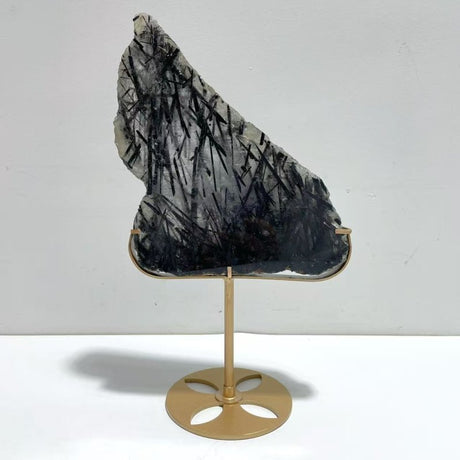 Unique Black Tourmaline Slab With Stand 4 - Wholesale Crystals