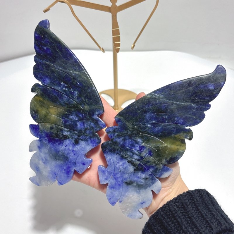 Unique Blue Sodalite Butterfly Wing Carving With Stand - Wholesale Crystals