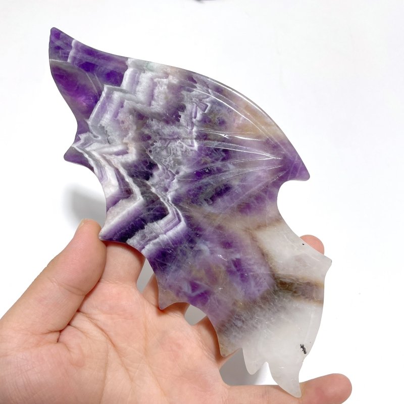 Unique Chevron Amethyst Demon and Angel Wing Carving With Stand - Wholesale Crystals