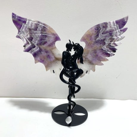 Unique Chevron Amethyst Demon and Angel Wing Carving With Stand - Wholesale Crystals