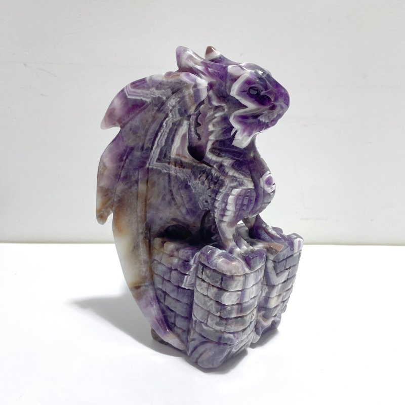 Unique Chevron Amethyst Dragon Castle Carving - Wholesale Crystals