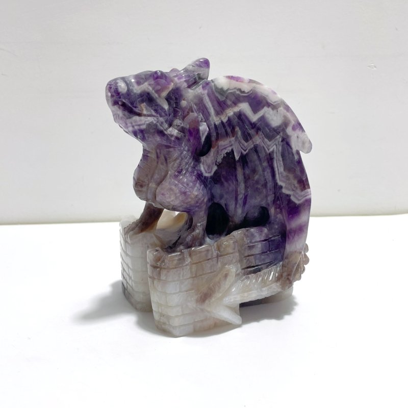 Unique Chevron Amethyst Flying Dragon Castle Carving - Wholesale Crystals
