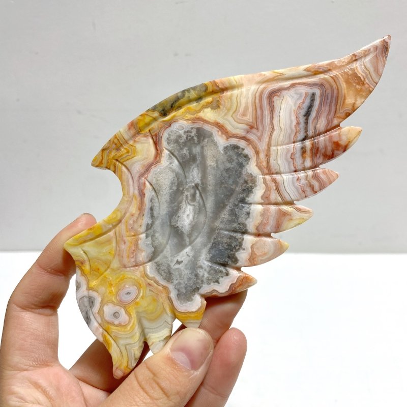 Unique Crazy Agate Demon And Angel Wing Carving With Stand - Wholesale Crystals