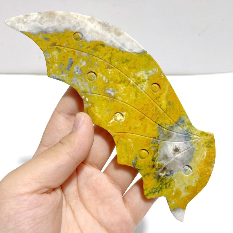 Unique Crazy Agate Flying Dragon Wing Carving With Stand - Wholesale Crystals