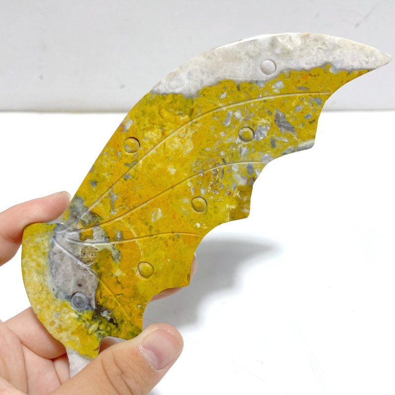 Unique Crazy Agate Flying Dragon Wing Carving With Stand - Wholesale Crystals