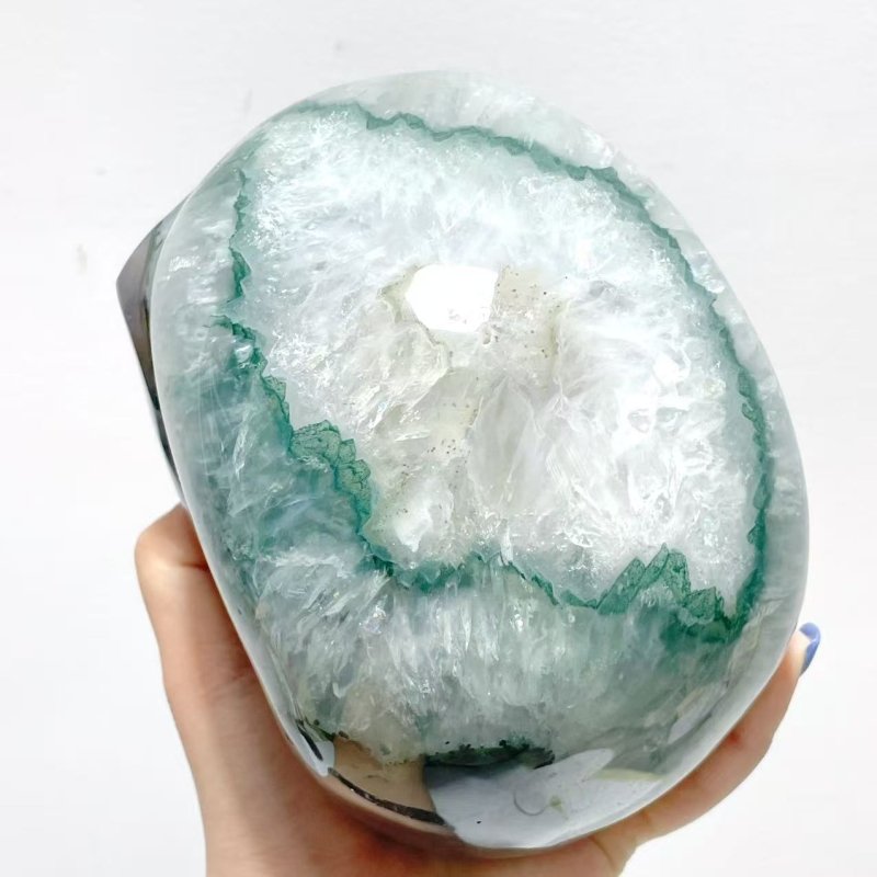 Unique Druzy Geode Green Agate Skull Carving - Wholesale Crystals