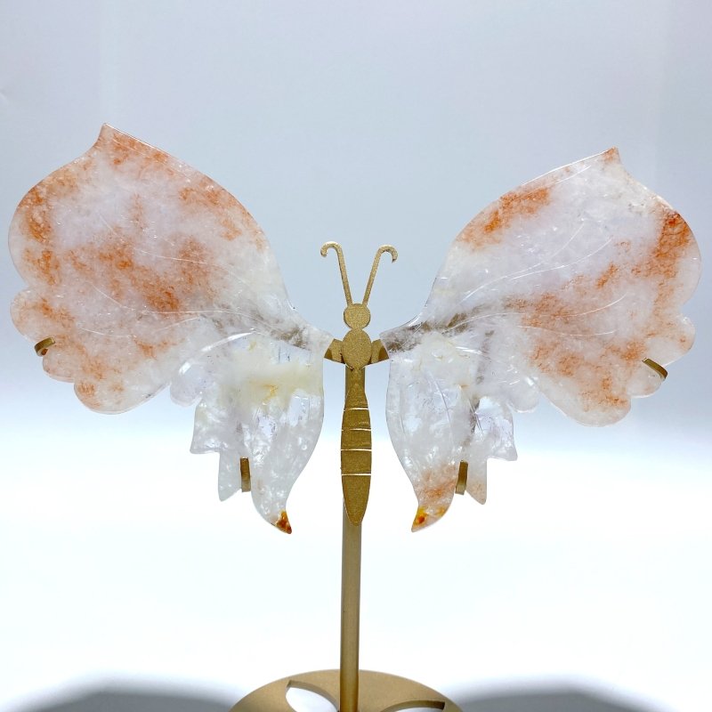 Unique Fire Quartz Butterfly Wing Carving With Stand - Wholesale Crystals