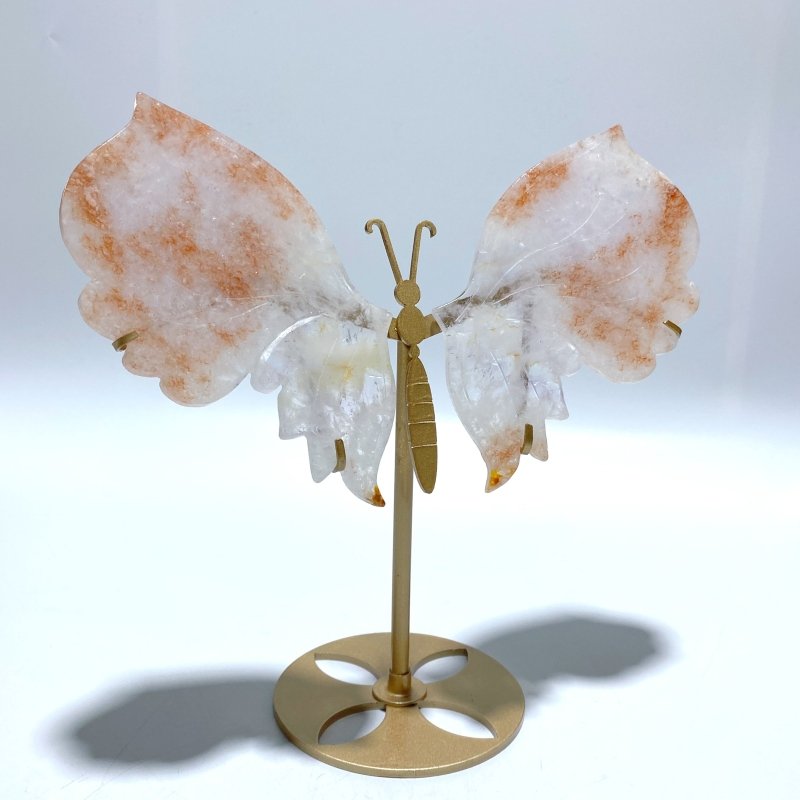 Unique Fire Quartz Butterfly Wing Carving With Stand - Wholesale Crystals