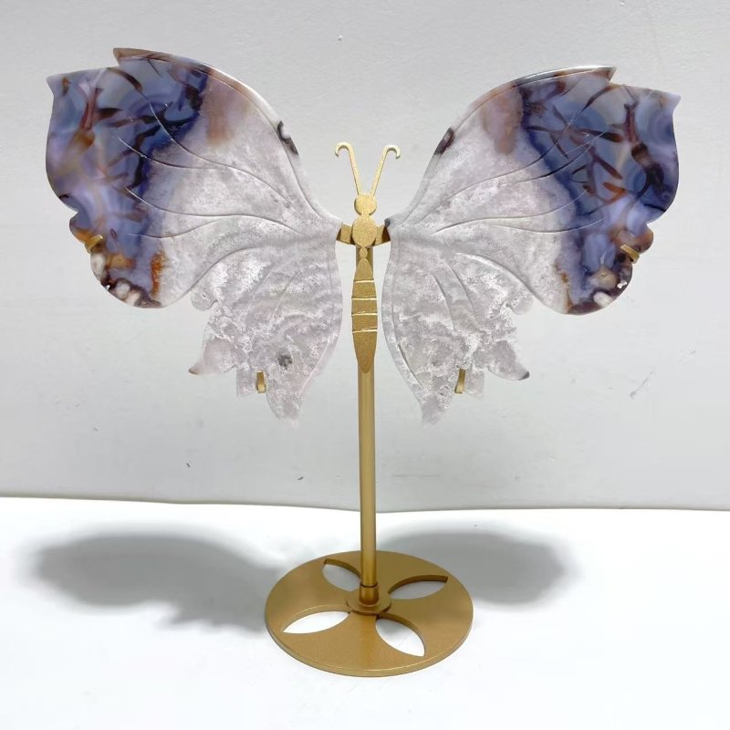 Unique Flower Agate Butterfly Wing Carving With Stand - Wholesale Crystals