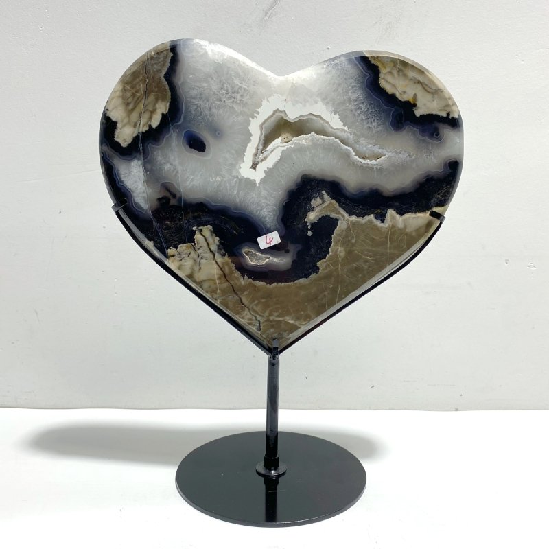 Unique Geode Druzy Volcano Agate Heart Carving With Stand(UV - Reactive) 1 - Wholesale Crystals