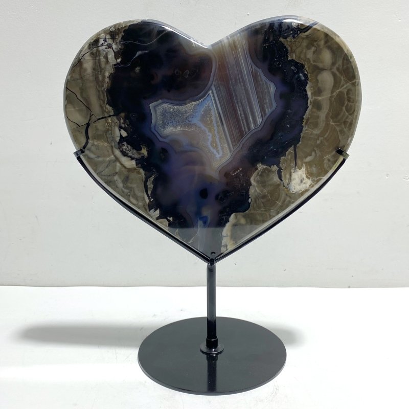 Unique Geode Druzy Volcano Agate Heart Carving With Stand(UV - Reactive) 4 - Wholesale Crystals