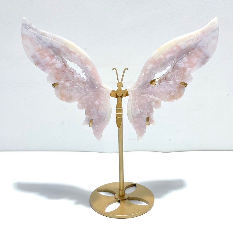 Unique Geode Pink Amethyst Butterfly Wing Carving With Stand - Wholesale Crystals