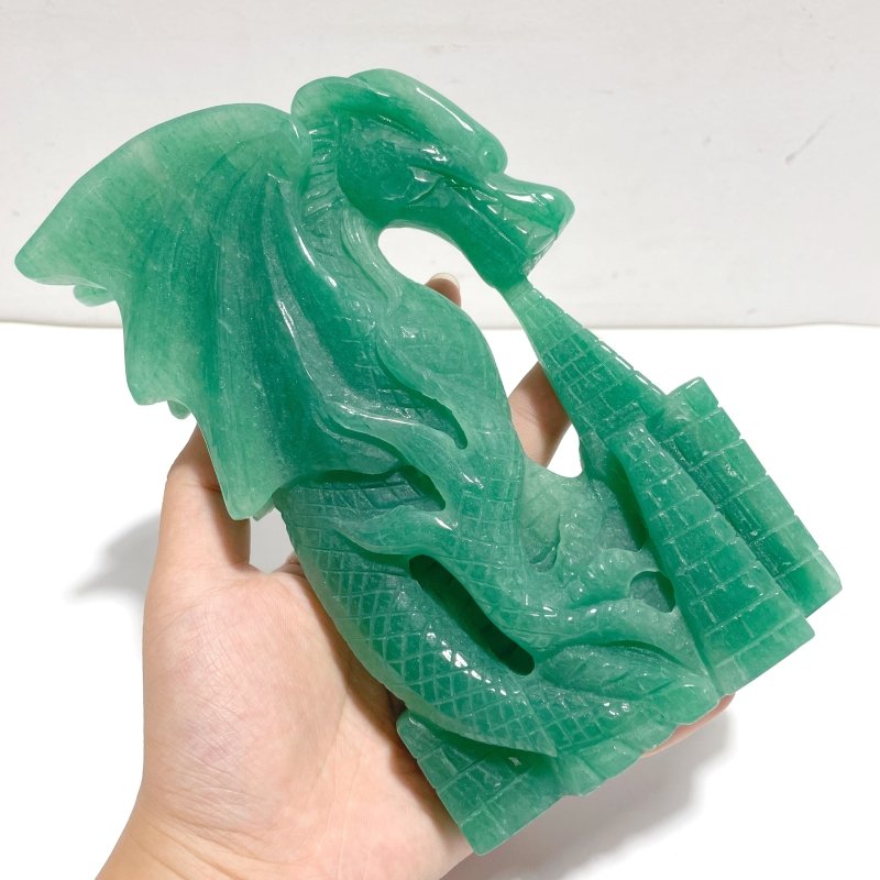 Unique Green Aventurine Flying Dragon Castle Carving 1 - Wholesale Crystals