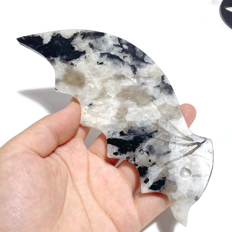 Unique India Moonstone Flying Dragon Wing Carving With Stand - Wholesale Crystals