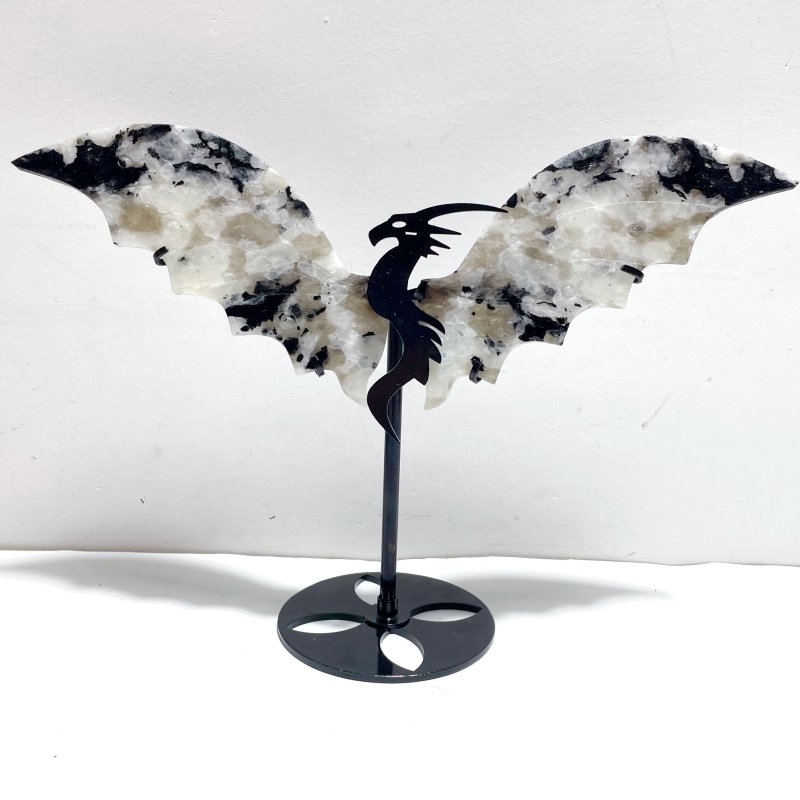 Unique India Moonstone Flying Dragon Wing Carving With Stand - Wholesale Crystals