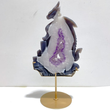 Unique Large Amethyst Mixed Geode Druzy Agate Flying Dragon Castle Carving With Stand - Wholesale Crystals