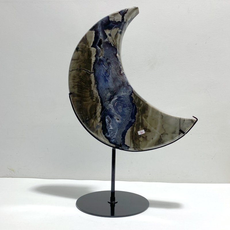 Unique Large Geode Druzy Volcano Agate Moon Carving With Stand(UV - Reactive) 3 - Wholesale Crystals