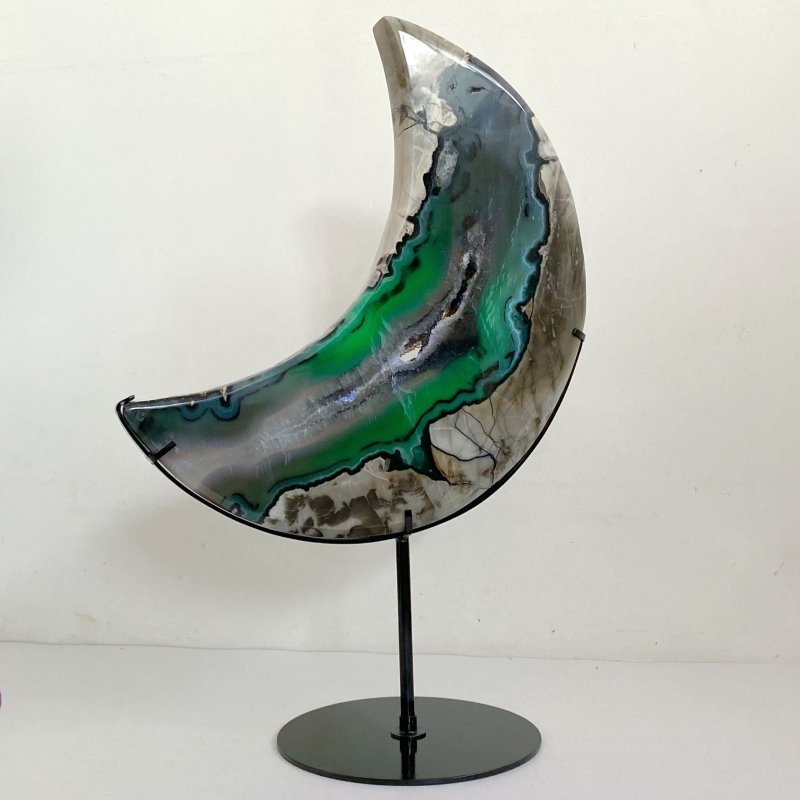 Unique Large Geode Druzy Volcano Agate Moon Carving With Stand(UV - Reactive) 4 - Wholesale Crystals