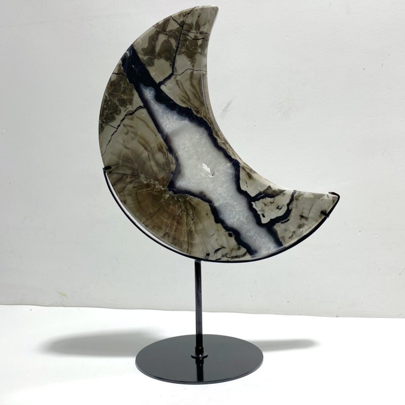 Unique Large Geode Druzy Volcano Agate Moon Carving With Stand(UV - Reactive) 7 - Wholesale Crystals