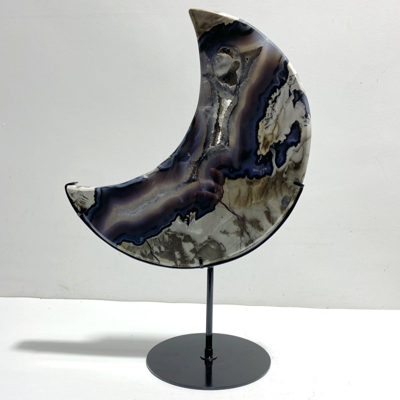 Unique Large Geode Druzy Volcano Agate Moon Carving With Stand(UV - Reactive) 8 - Wholesale Crystals