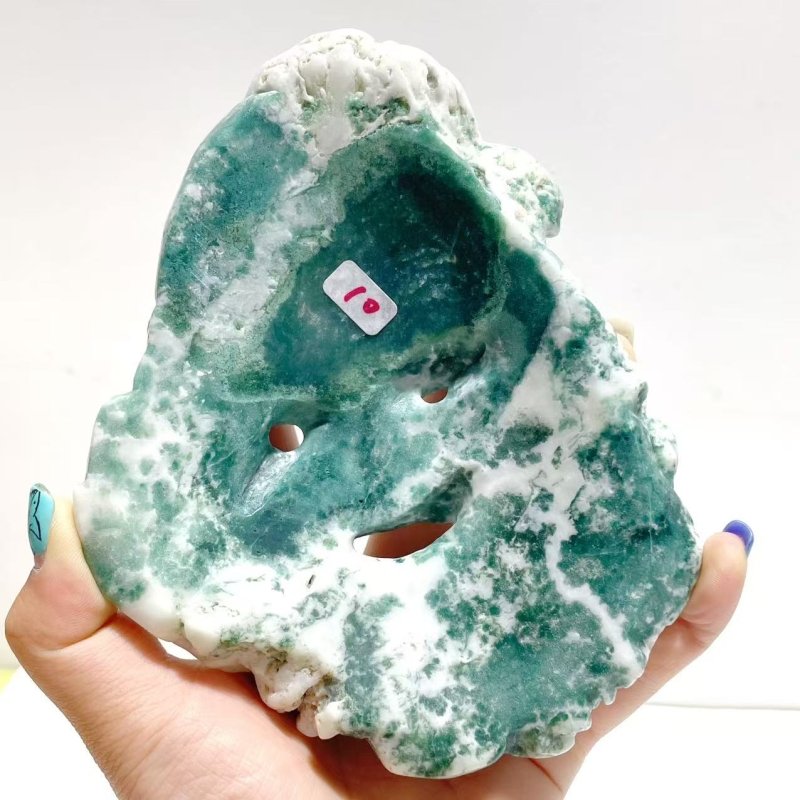 Unique Moss Agate Santa Claus Mask Carving With Stand - Wholesale Crystals