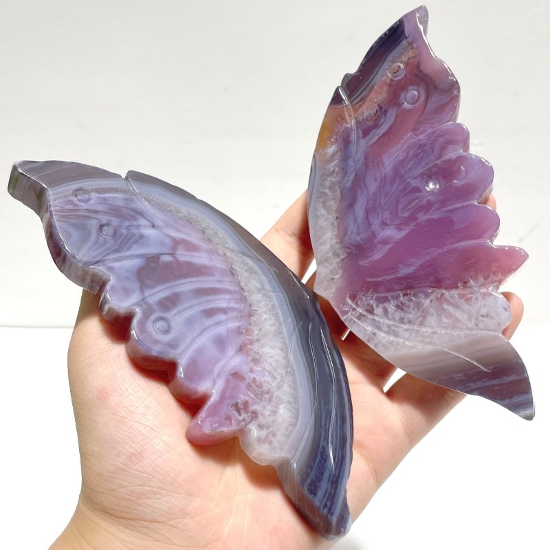 Unique Purple Agate Butterfly Wing Carving With Stand - Wholesale Crystals