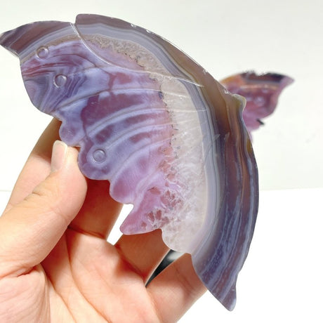Unique Purple Agate Butterfly Wing Carving With Stand - Wholesale Crystals