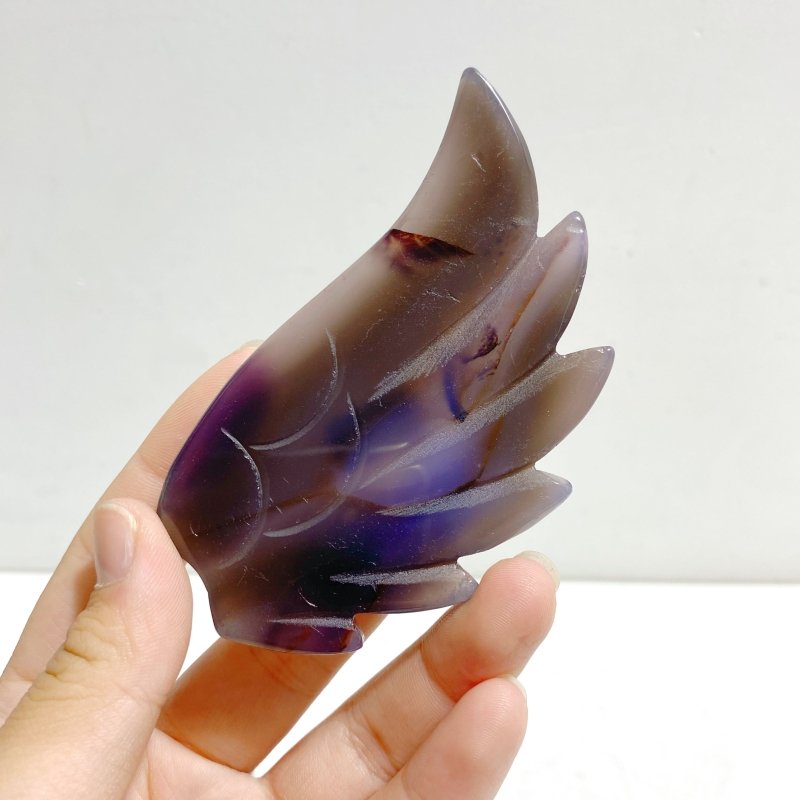 Unique Purple Agate Heart Wing Carving With Stand - Wholesale Crystals