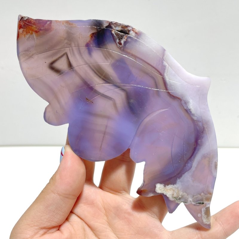 Unique Purple Flower Agate Butterfly Wing Carving With Stand - Wholesale Crystals