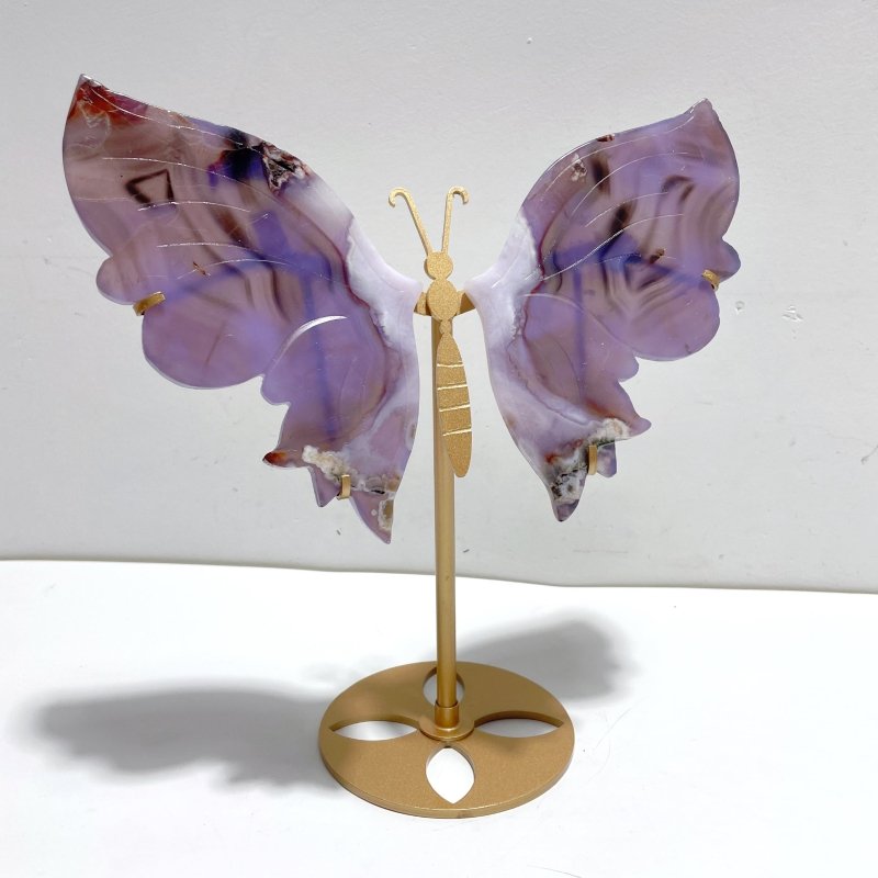 Unique Purple Flower Agate Butterfly Wing Carving With Stand - Wholesale Crystals