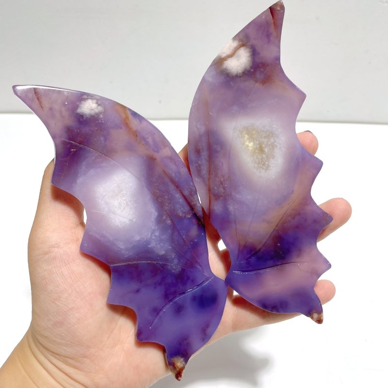 Unique Purple Flower Agate Flying Dragon Wing Carving With Stand - Wholesale Crystals