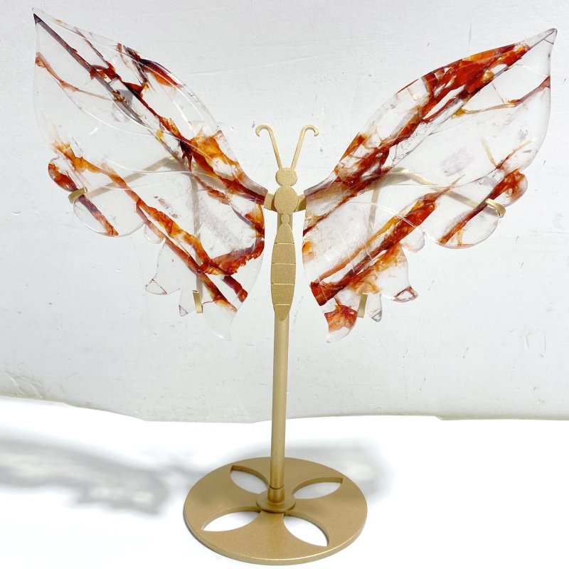 Unique Red Fire Quartz Butterfly Wing Carving With Stand -Wholesale Crystals