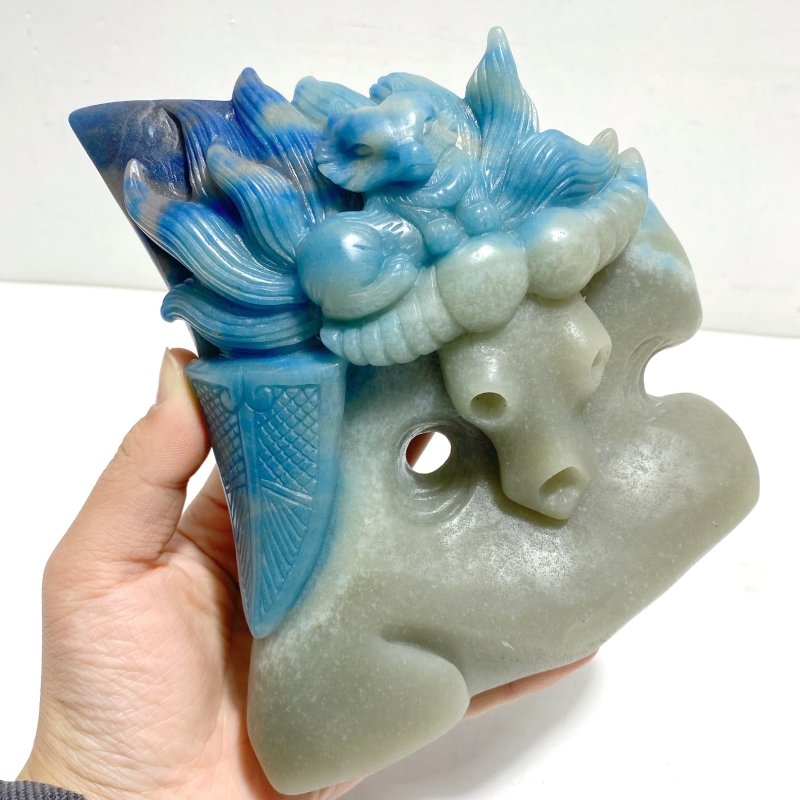 Unique Trolleite Stone Nine - tailed Fox Ox Head Carving - Wholesale Crystals