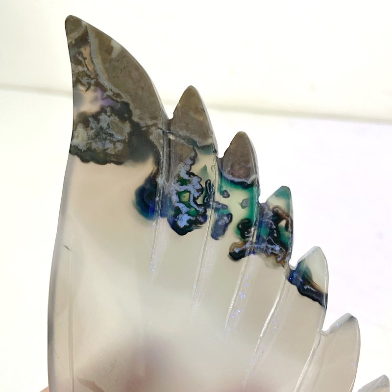 Unique Volcano Agate Demon And Angel Wing Carving With Stand (UV - Reactive) - Wholesale Crystals