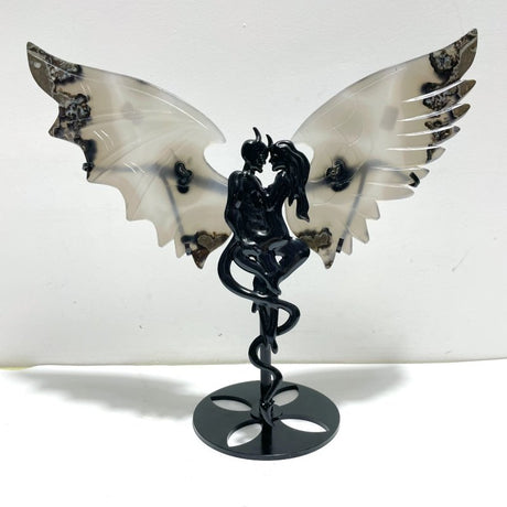 Unique Volcano Agate Demon And Angel Wing Carving With Stand (UV - Reactive) - Wholesale Crystals