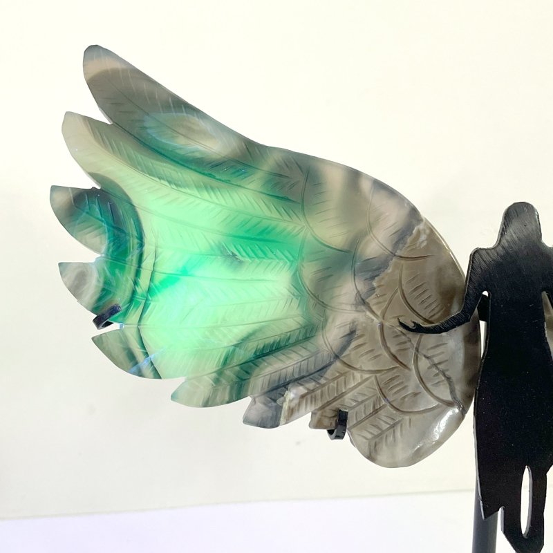 Volcano Agate Angel Wing Carving With Stand (UV Reactive) - Wholesale Crystals
