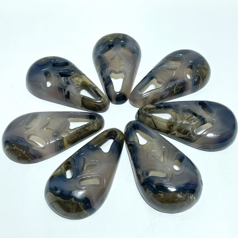 Volcano Agate Ghost Mask Carving Halloween Wholesale (UV - Reactive) - Wholesale Crystals