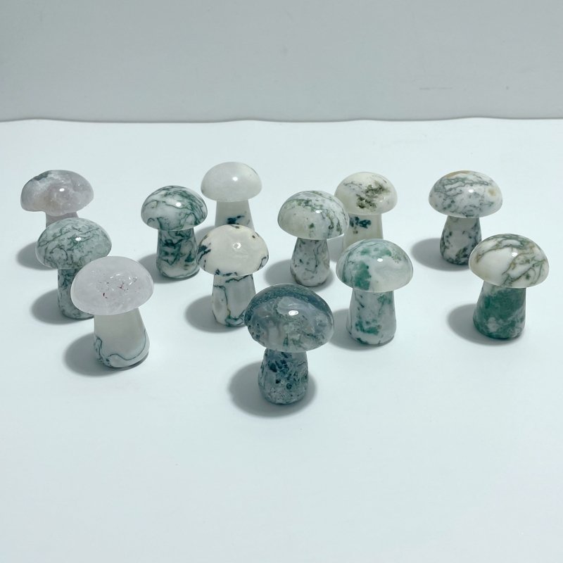 White Moss Agate Mushroom Carving Wholesale Clearance - Wholesale Crystals